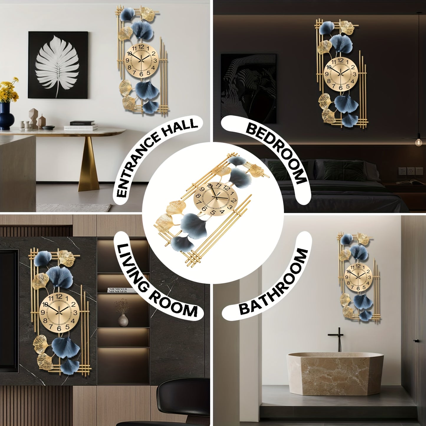Elegant Ginkgo Leaf Metal Silent Clock 8 Leaves, Retro Modern Design, Battery Powered (Not Included) Suitable for Study Room, Bedroom, Living Room Decoration | Silent Home Clock (Decorative Wall Clock | Iron Structure Wall Cl