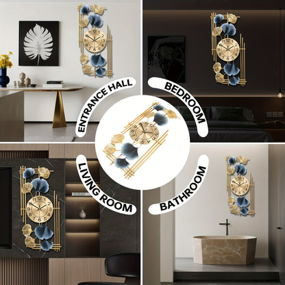 Elegant Ginkgo Leaf Metal Silent Clock 8 Leaves, Retro Modern Design, Battery Powered (Not Included) Suitable for Study Room, Bedroom, Living Room Decoration | Silent Home Clock (Decorative Wall Clock | Iron Structure Wall Cl