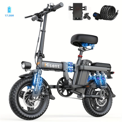 Hisent Adult Electric Scooter- 20 Mph, 740W Peak Motor, 10Ah/15Ah Lithium Battery, 15-40 Mile Range, 14 Foldable With Seat And Storage Box, Dual Suspension, Dual Brake System, Ample Storage, Alloy Steel Frame Durable, Commute