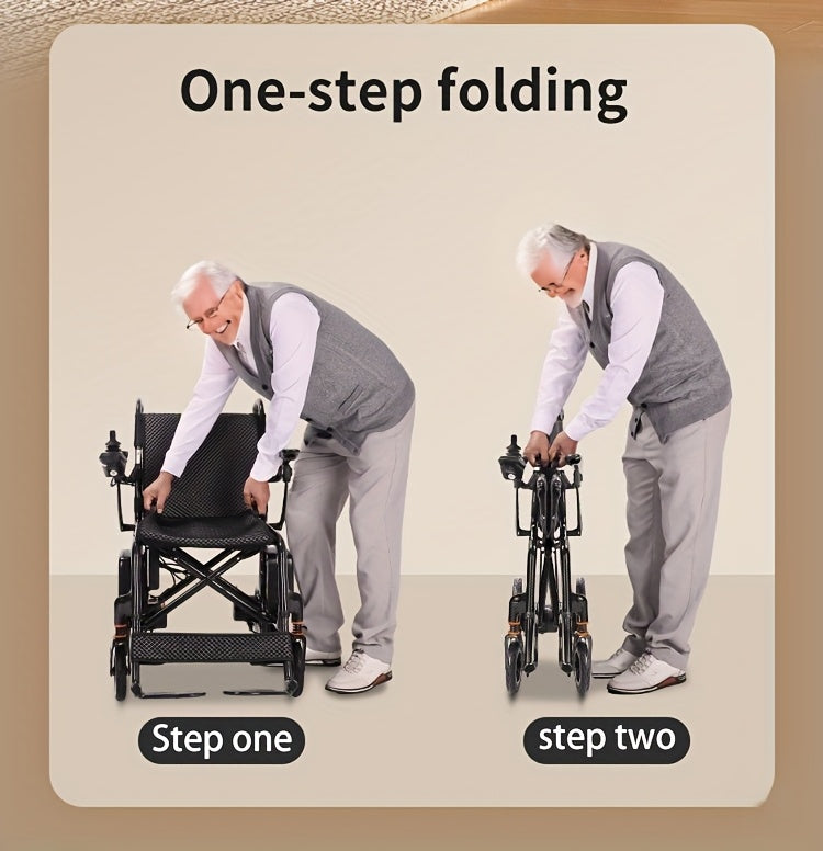 Carbon Fiber Adult Electric Wheelchair - 25-Mile Long Range, 300 lb Capacity Heavy-Duty Power Chair, One-Step Fold/Unfold, Lightweight (15kg) Travel-Friendly Mobility Aid with Hand- Mode, Fits Suitcase for Airplane, Parks & B