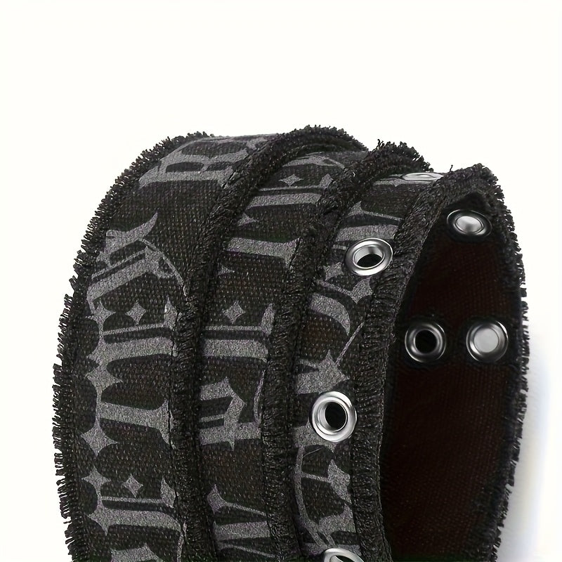 Women'S High-Waisted Denim Waist Belt with Embossed Geometric Pattern - Double-Breasted Casual & Sporty Belt, Black, Perfect for Jeans or Dresses, Versatile Fashion Accessory, Highwaisted Belt