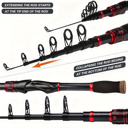 Proberos Carbon Fiber Telescopic Fishing Rod and Reel Combo - Ambidextrous Medium Action Spinning Reel with 2000 Series, Freshwater Bass Fishing Kit for Thanksgiving, Christmas, Father's Day, Fishing Gear