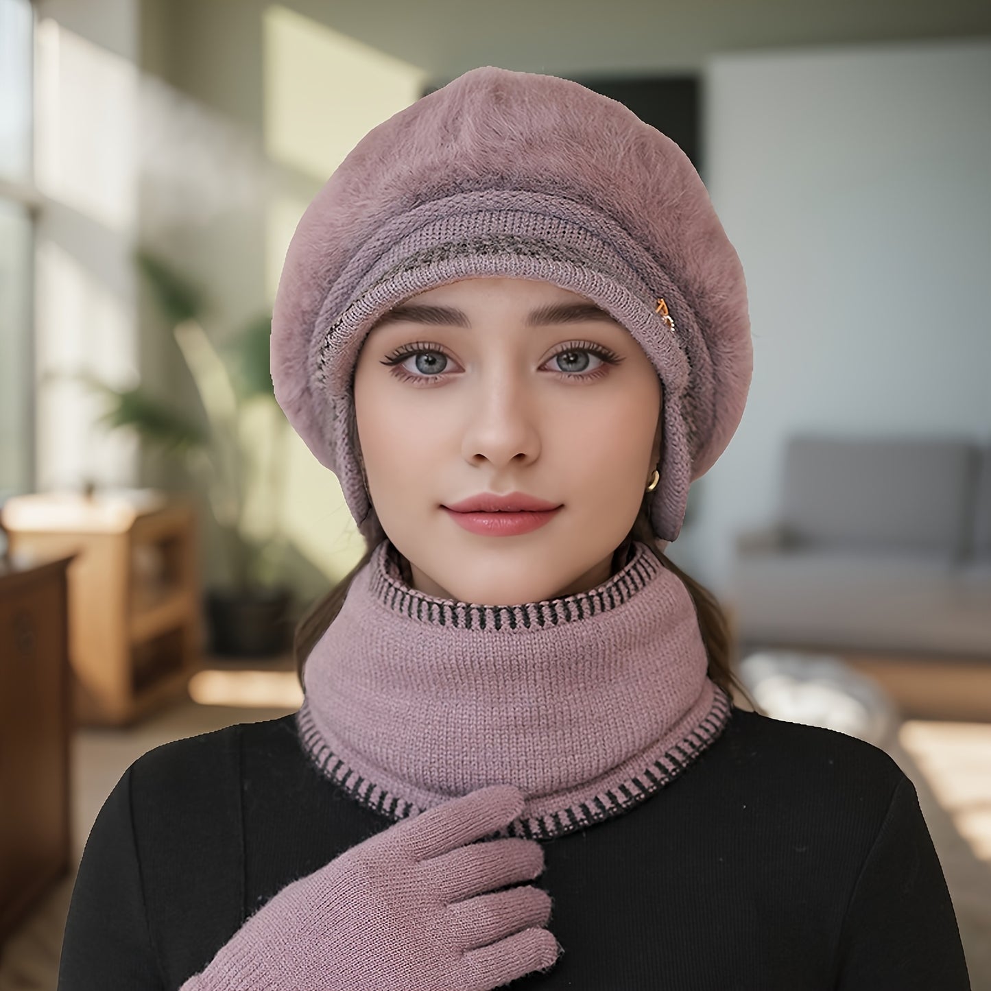 1pc Women's Winter Warm Ears- -like Hat with Elastic - Adjustable Toggle Closure, Soft Beige/Brown Tassels - Lightweight Warm for Elderly/Grandmothers/Mothers - Christmas/Hiking/Running - European-Inspired Gift (
