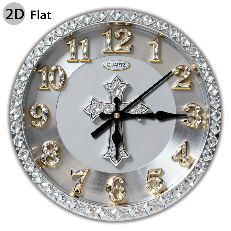 1pc 2D plane wall-mounted clock decoration, 10/12inch The silver circular wall clock has no diamonds word wooden circular wall-mounted clock, wooden circular decorative clock with digital display, suitable for home decoration