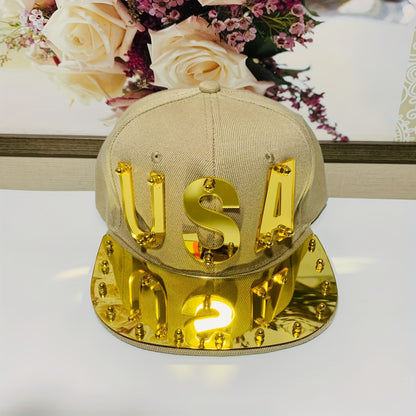 Men'S And Women'S Stylish Personalized Street Dance Letter Acrylic Flat-Brimmed Hat, Punk Hip-Hop Cap, Baseball Cap, Handmade Hat.
