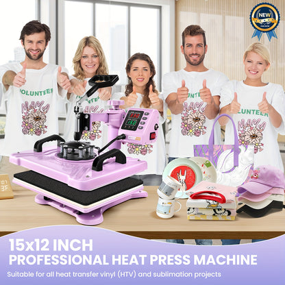 Heat Press Multifunctional Tshirt Press Machine 15"x12" Digital Industrial Heat Transfer Machine, Swing Away Sublimation Heat Press Machine For T Shirts/Mug/Cap/Plate/DIY