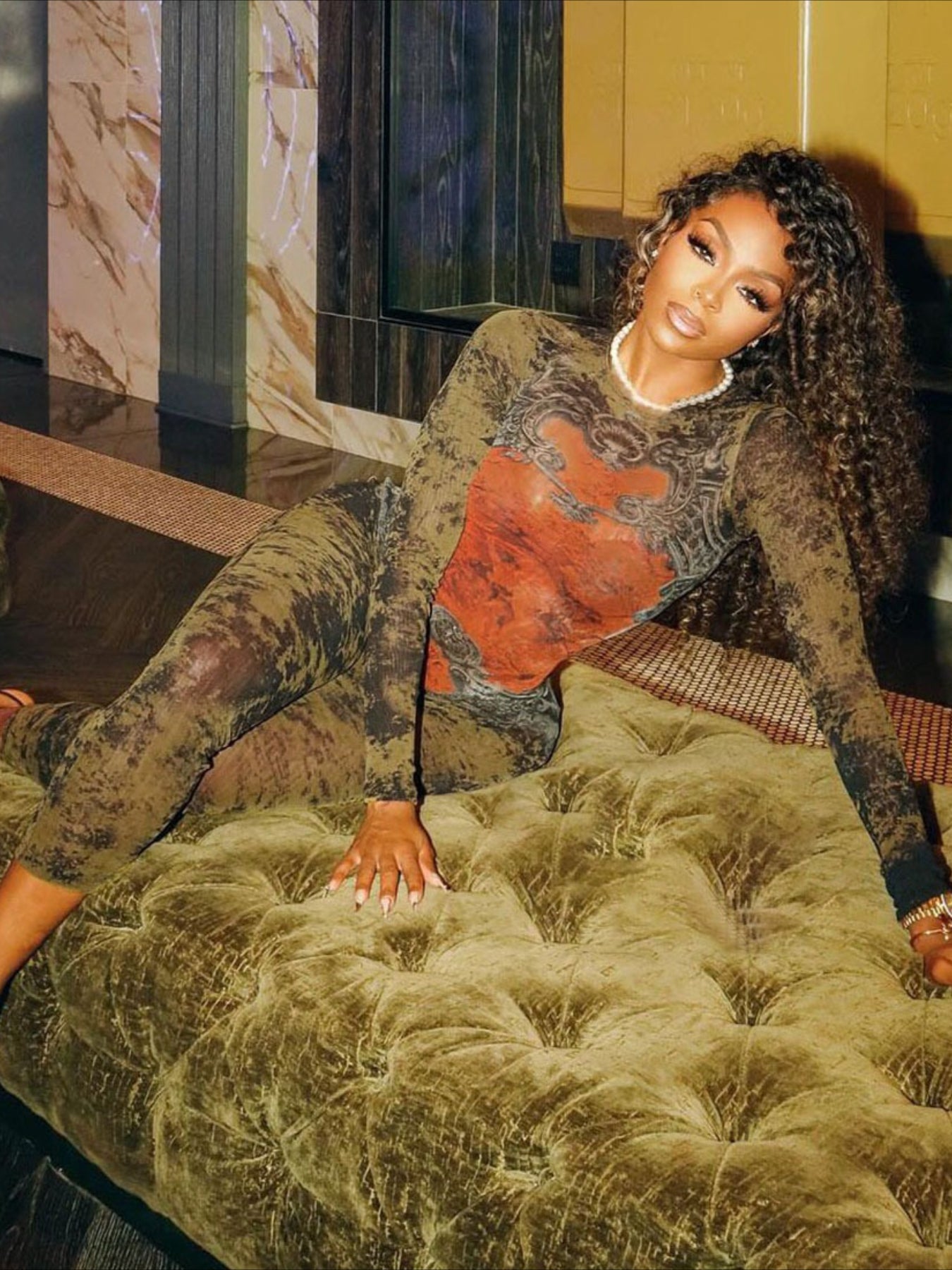 LUCKFOX Sexy Street Trend Digital Printing Long Sleeve Jumpsuit Women | Deep V Neck, Perfect for Spring/Summer/Fall