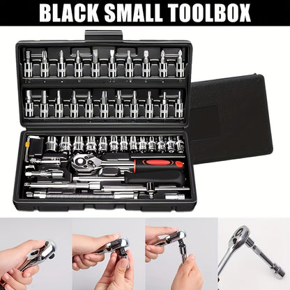High-end Professional 45+1/44+2pcs Tool Set, Auto/bicycle Repair Machinery Kit, 1/2 Inch *1/4 Inch 3/8 Inch Drive Depth And Standard Wrench Set, Race-grade Auto Parts Repair Ratchet Wrench And Other Auto Repair Accessories To