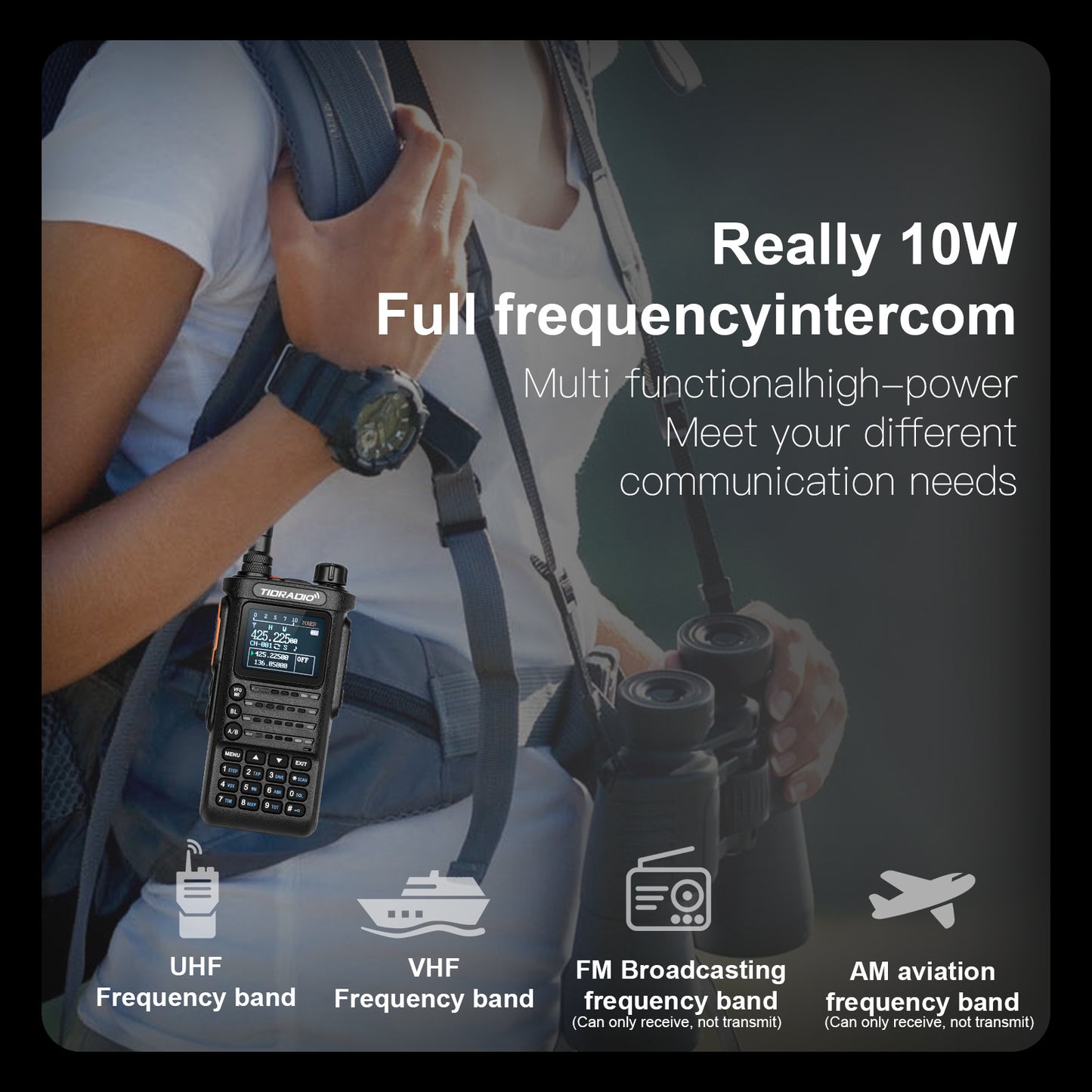 TIDRADIO TD-H8 2nd Gen 10W High-Power Handheld Two-Way Radio - 2500mAh Long-Lasting Battery, UHF Frequency 136-174MHz, 5000 Channels with Repeater List, FM Radio & Compatible, -Powered for Ham/GMRS/Radio Use, Durable Walkie T