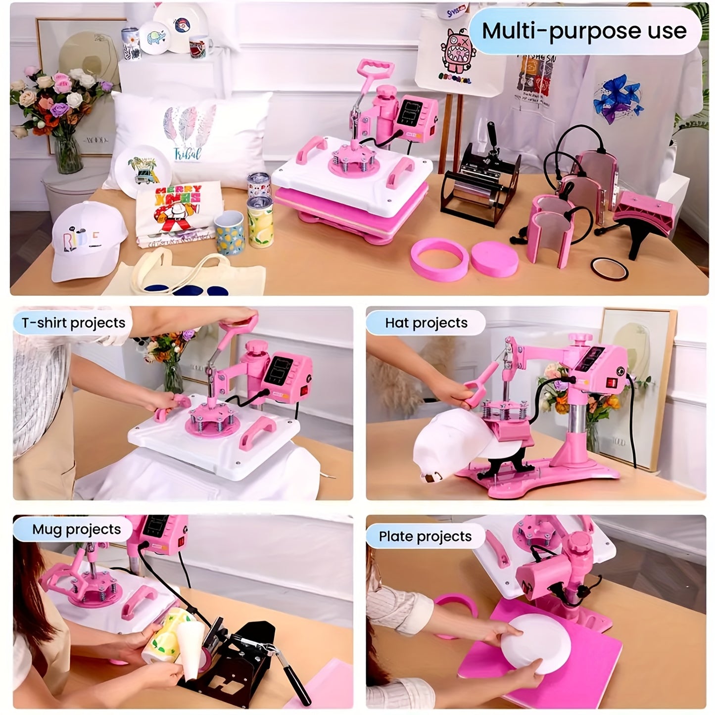 15"x15"/15"x12" - 8in 1/5in 1 Heat Press Combo, Rotatable Design, Multi-Size Transfer Professional Sublimation Kit, Suitable for T-Shirts, Bags, Pillows, Hats, Beanies, Rollers - Three-in-One Automatic Hat Press Only for Hats