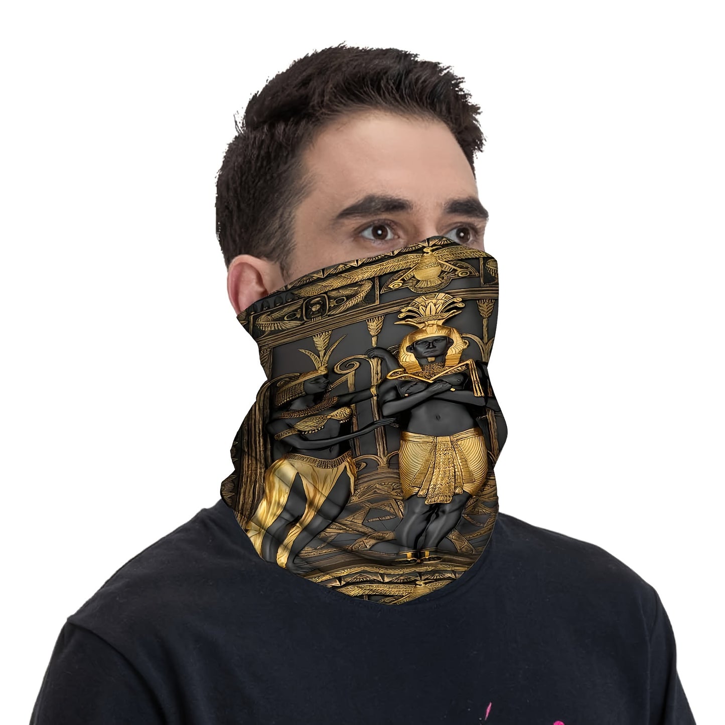 Egyptian Hieroglyphics Print Scarf & Mask - Ancient Egyptian Gods & Pharaohs Design, Breathable All-Over Print, Unisex Neck & Head Wrap for Men & Women, Machine Washable, Themed Parties, History Buffs, Cultural Gift (Anubis,