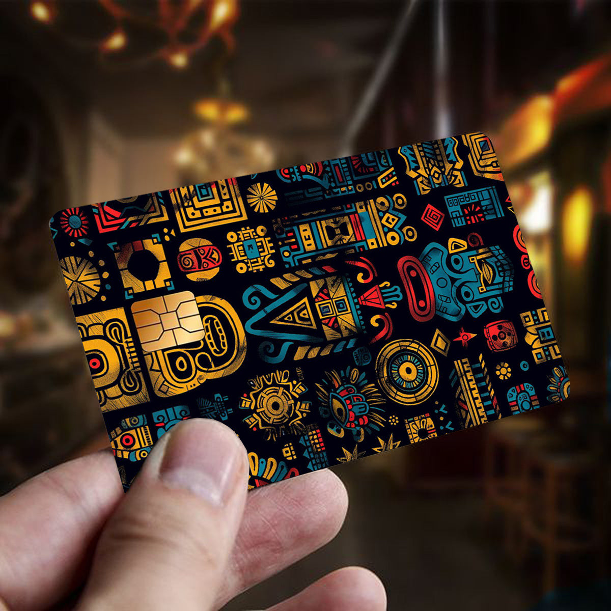 Mythical Mayan Totem Stickers, Featuring 4 Unique Designs, Durable Privacy Stickers Made of PVC Material, Suitable for Credit Cards, Transit Passes, Debit Cards, Keys, and More, Protects Bank Cards, Perfect as Party Favors an