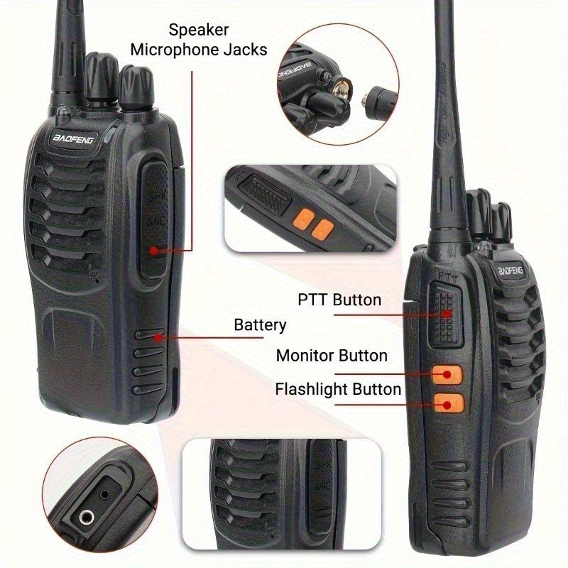2 Pack Professional Two-Way Radios Long Range 16-Channel Handheld Walkie Talkies with Dual-Band FM, - Li-ion, Microphones & Headsets Included, 4-Way Rocker Switch, 16-Channel Scanning, 2-Tone Signaling, Compatible with Progra