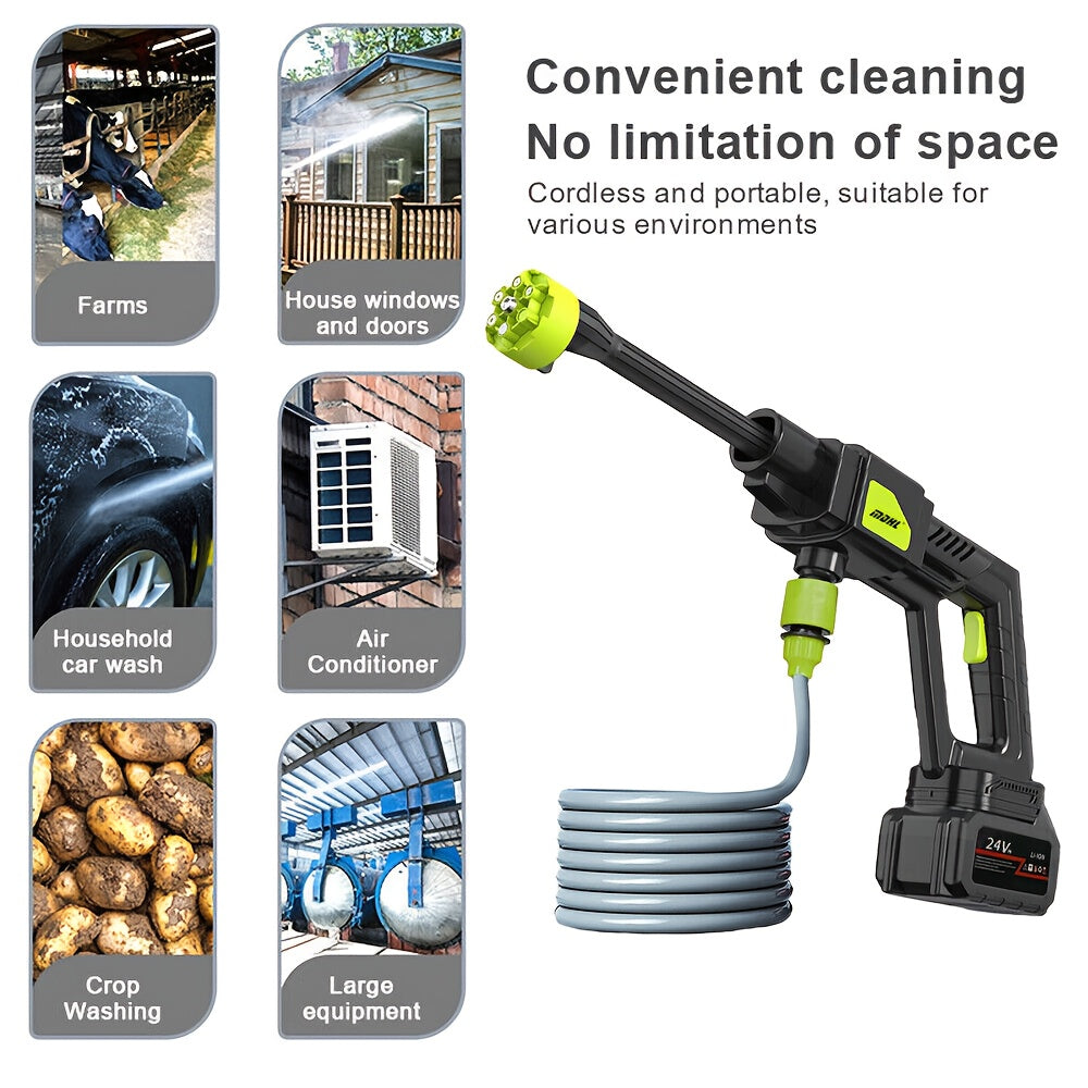Cordless High-pressure Car Wash Water Gun, 6-in-1 Nozzle And Bucket, Portable High-pressure Electric Car Wash Machine for Car, Courtyard, Garden And Outdoor Cleaning, Garden Cleaning Tool, Multi-functional Cleaning Tool, Car
