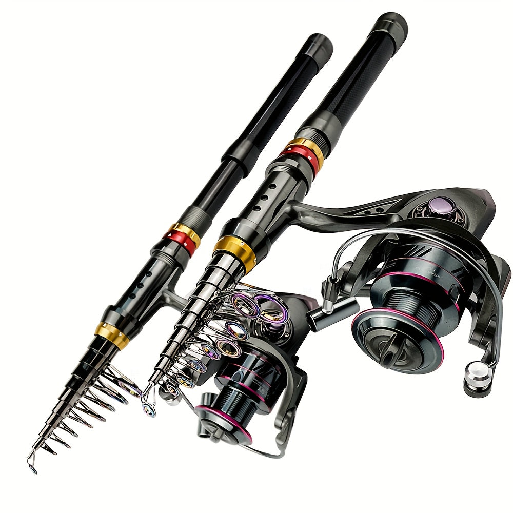 Carbon Fiber GHOTDA New Fishing Rod Combo - Includes 1 Telescopic Rod, 1 Spinning Reel, Foldable Fishing Rod, Suitable for Saltwater & Freshwater Fishing