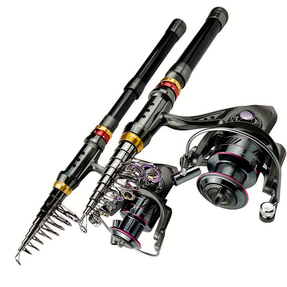 Carbon Fiber GHOTDA New Fishing Rod Combo - Includes 1 Telescopic Rod, 1 Spinning Reel, Foldable Fishing Rod, Suitable for Saltwater & Freshwater Fishing