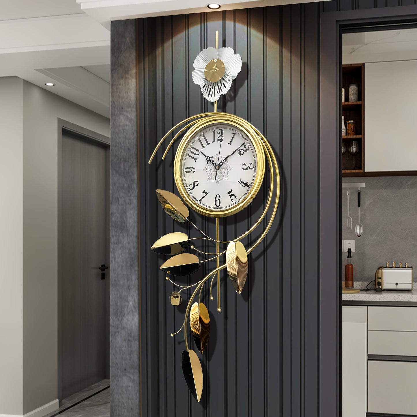 16.54x1.97x38.19inch New Chinese Style Ginkgo Leaf Wall Clock, Fashionable Light Luxury Silent Decorative Hanging Timepiece for Living Room, Stylish Wall Clock, Clocks For Living Room, Oversized Wall Clock, Retro Wall Clock