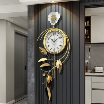 16.54x1.97x38.19inch New Chinese Style Ginkgo Leaf Wall Clock, Fashionable Light Luxury Silent Decorative Hanging Timepiece for Living Room, Stylish Wall Clock, Clocks For Living Room, Oversized Wall Clock, Retro Wall Clock