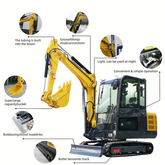 Heavy-Duty 3.5 Ton Mini Excavator with 25 HP Kubota Diesel Engine - Hydraulic Crawler Digger, Pilot Controls, Telescopic Boom & Side Swing, Air Conditioned Cab, Thumb Clamp - Professional Construction, Farm, Landscaping, Digg