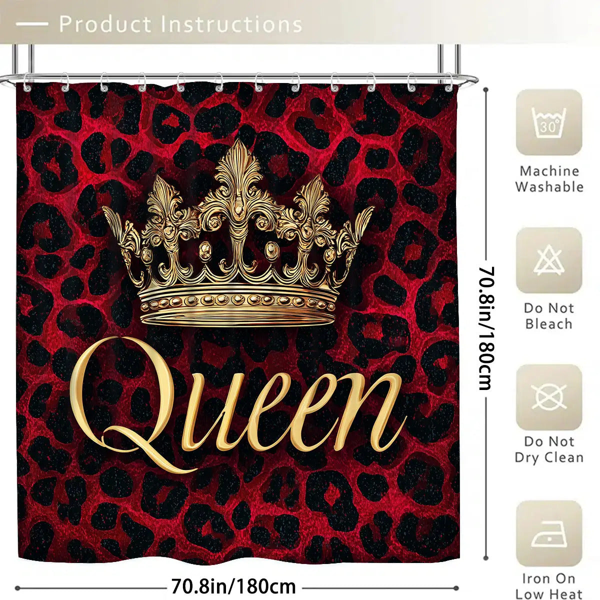 4pcs Queen Crown Shower Curtain Set, Bathroom Partition Curtain, Home Decor, Modern Home Curtain Decoration Housewarming Gift, Shower Curtain Toilet Mat Bathroom Mat 4pcs Set, Bathroom Supplies, Shower Curtain Set with 12 Fre