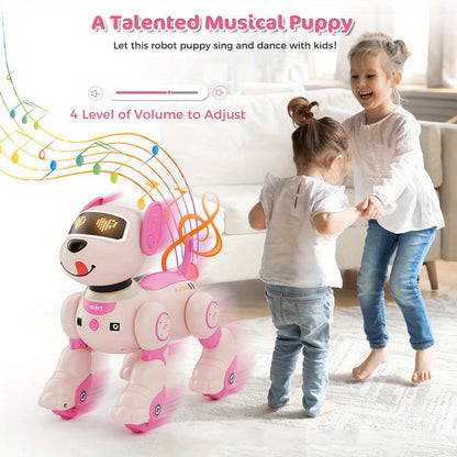 VATOS Interactive Robot Dog Toy with Voice Control & Remote, Smart Robotic Puppy with Touch Sensors, 20+ Responses, Programmable Moves, USB- Interactive Learning Toy with Expressive Eyes & Bark, for Boys & Girls Ages 3+ (Pink