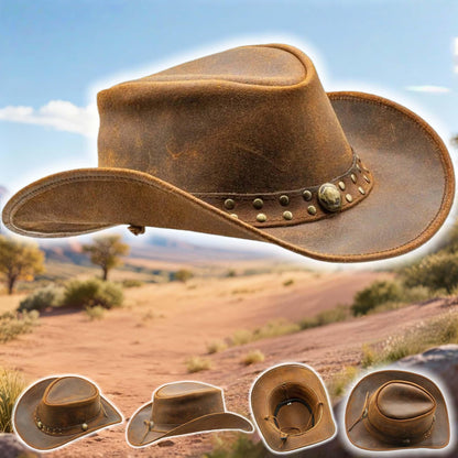 Men and Women Brown Genuine Leather Cowboy Western Hat – Classic Western Hat for Outdoor Adventures, Rodeo, Ranch, Country, Hiking, Travel, Festivals, Camping, Road Trips, Horse Riding, Costume, Halloween Parties – Stylis