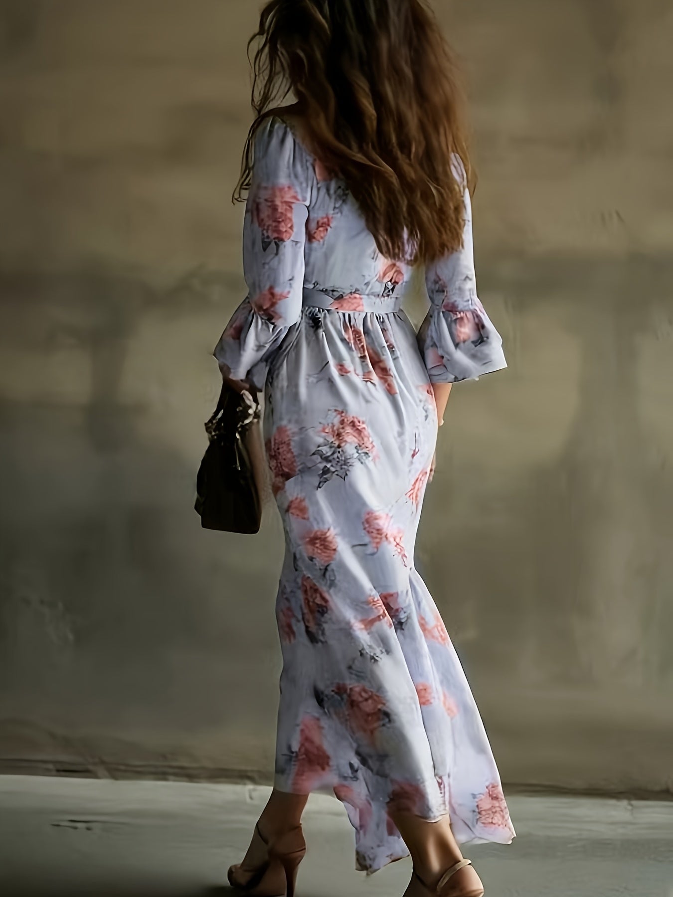 Bohemian Floral V-Neck Maxi Dress - Lightweight Chiffon Sundress Featuring a Stylish High Slit, Perfect for Festivals Or Beach Cover-Ups, with a Flowing Hem Ideal for Music Festivals And Holidays