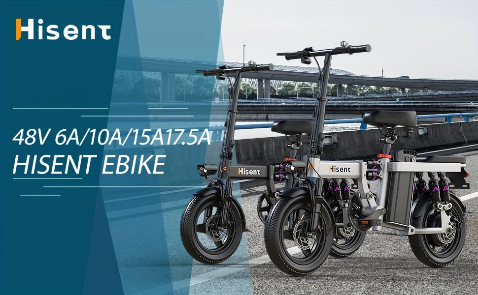 Hisent 740W Folding Electric Bike Is Suitable for Both Adults And Teenagers.14" Tires, 740W Brushless Motor, 48V 6A/10A/15A/17.5A Lithium Battery, Range Of 8-35 Miles, Multiple Shock Absorbers, Alloy Steel Frame, LCD Display