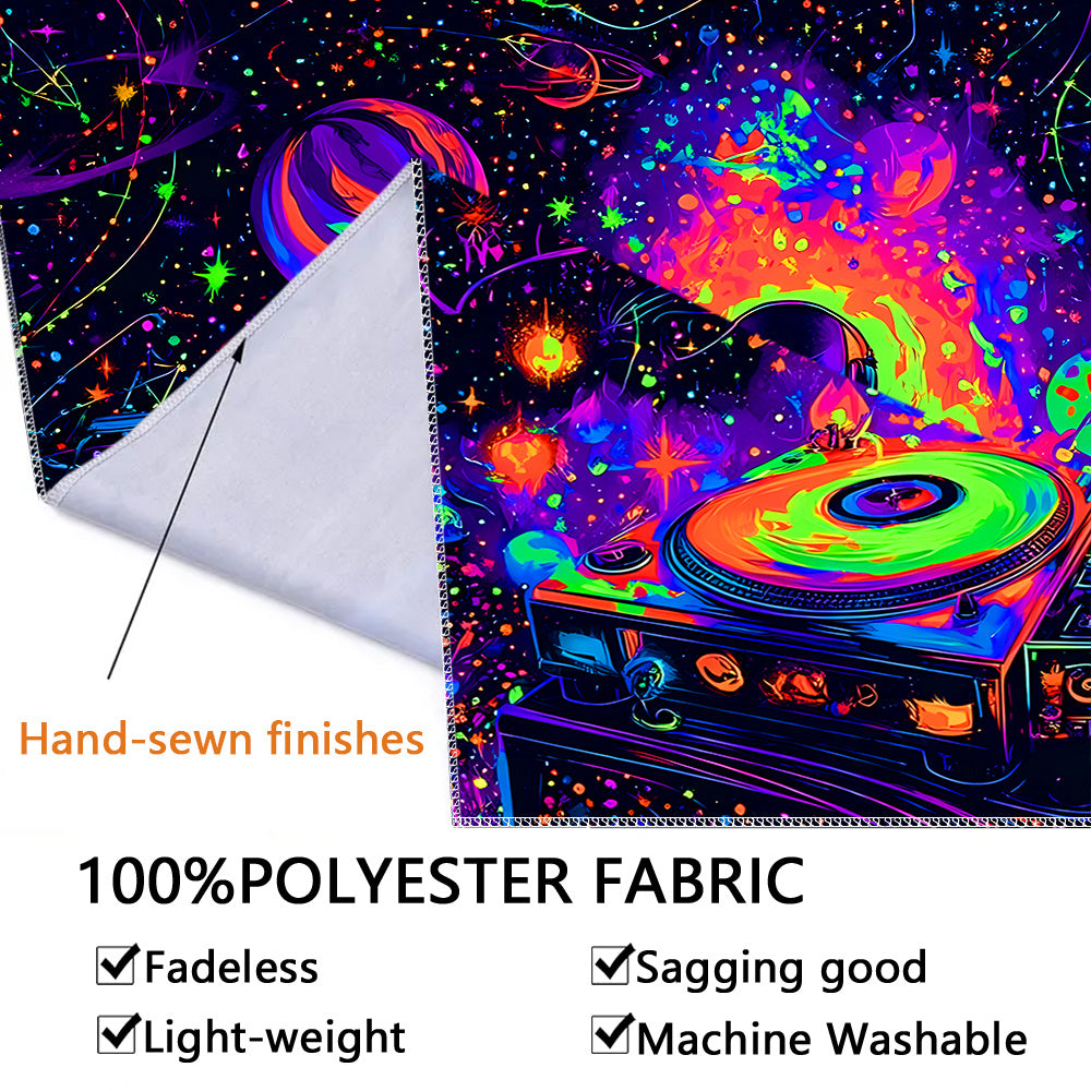 1pc Neon Glow-in-the-Dark DJ-Themed Tapestry - UV Light Reactive Fabric - Large Horizontal Wall Hanging with Neon Glow-in-the-Dark DJ & DJ Equipment Design for Bedroom, Party Decor, Home Entertainment - No Installation Needed
