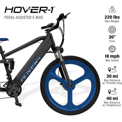 Hover-1 Instinct Electric Bike with 350W Motor, 18 mph Max Speed, 26” Tires, and 40 Miles of Range E Bike for Adults & Teens