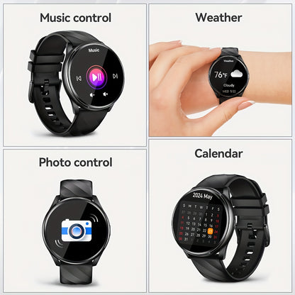 QTLJJBY Round wireless call smart sports watch, 1.46 inch HD full screen touch display, fitness tracker, IPX8, 7 days of battery life, long standby, with information push, female function, multiple sports modes (pedometer, ca