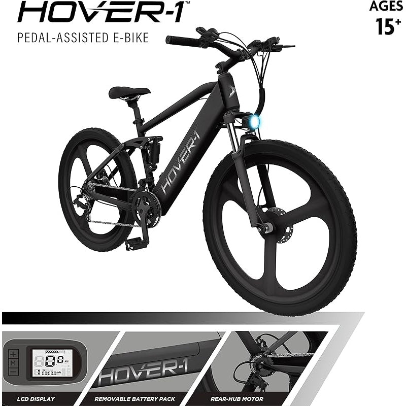 Hover-1 Instinct Electric Bike with 350W Motor, 18 mph Max Speed, 26” Tires, and 40 Miles of Range E Bike for Adults & Teens