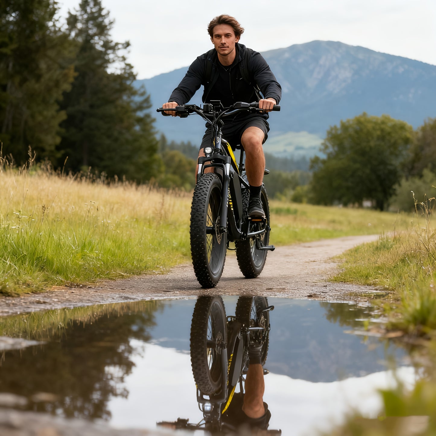 Adult Mountain Electric Bike, 500W Powerful Motor, 624wh Rechargeable Battery, With Mudguards, 7-speed Adult Fat Tire Electric Bike, Snow Riding Electric Bike, 26*4 Inches Wide Tire Bicycle, Christmas Gift, Birthday Gift