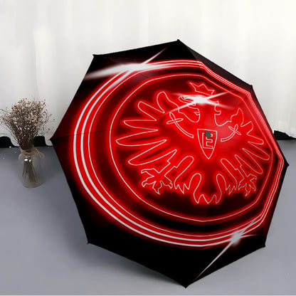 Frankfurt Neon Sign Automatic Folding Umbrella - 8-Rib Durable Windproof Design, Portable Travel Umbrella with Vibrant Red & White Neon Artwork, Compact & Lightweight for Commuting, Gifts, Commuting Umbrella, Stylish Umbrella