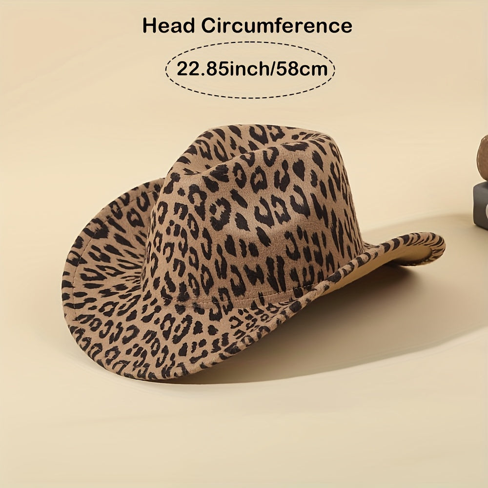 1/2/3pcs Western Cowboy Hats for Men & Women - Classic Minimalist Leopard Print Wide-Brim Cowboy Hats