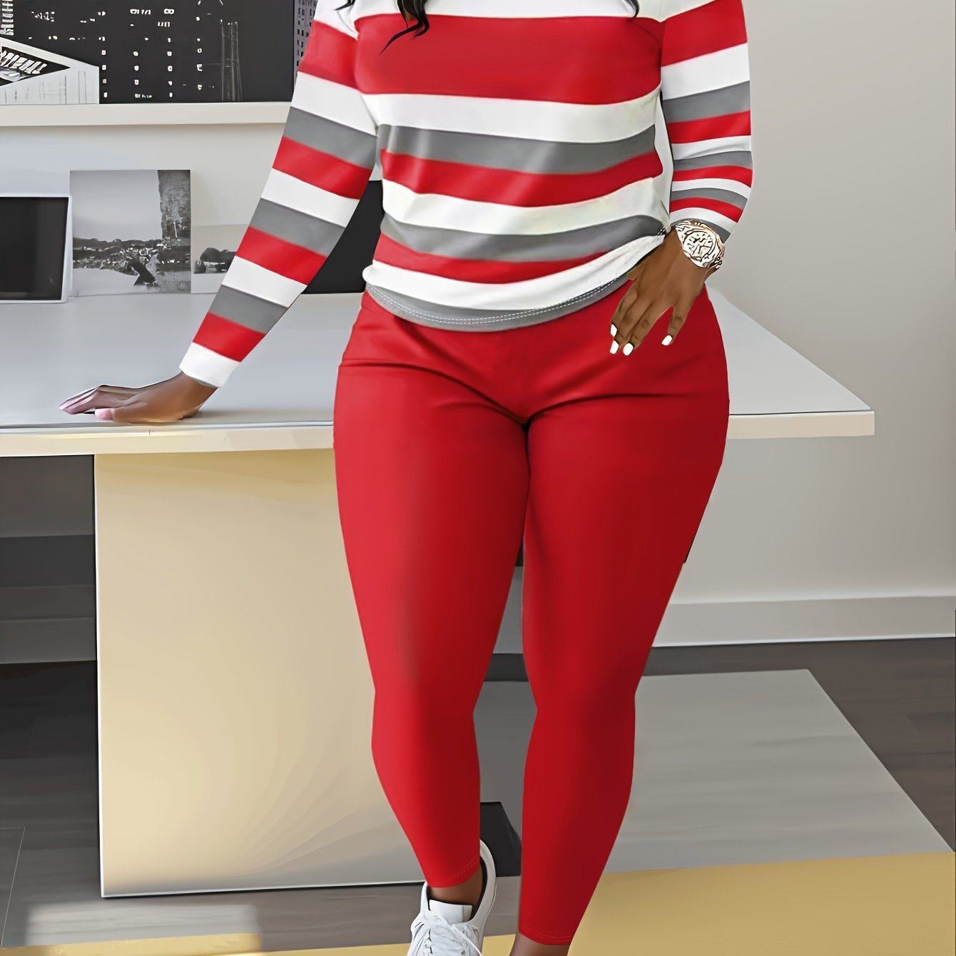 Smct01 Casual Long Sleeve Set with Striped Custom Print