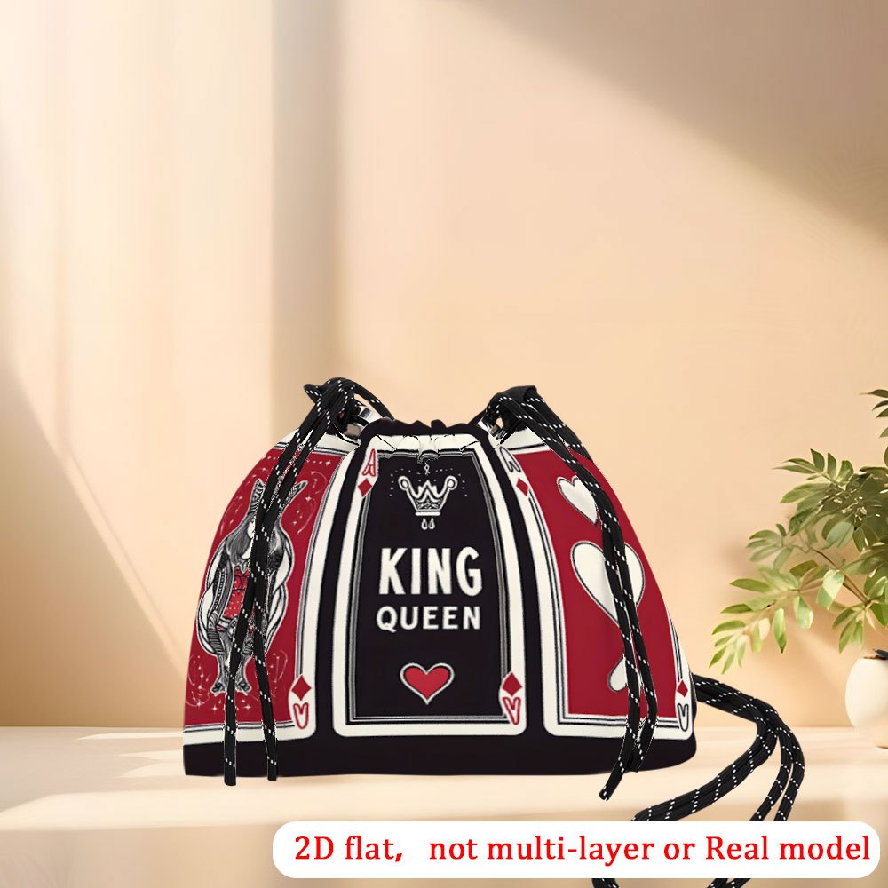 1pc Women's King & Queen Playing Card Print Crossbody Bag - Vibrant Red/Black/White Design with Hearts & Spades, Lightweight Drawstring Closure, Reusable Polyester Purse for Weddings, Parties, Travel, Everyday Use - Gift Idea