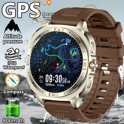 COIUSOR Men's Smartwatch with 360P IPS Display, GPS L1+L5 Dual-Frequency Positioning, wireless call sync SMS alerts 1.46-inch, Compass, Altitude, Air Pressure, 3D Dly Video Watch Face, 800mAh Rechargeable Battery, USB Chargin