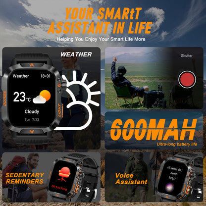 QTLJJBY Outdoor Sports Smartwatch with One-Touch Call Answering/Dialing, Message Notifications, Multiple Sports Modes, Activity Tracker (Calorie, Pedometer), Flashlight, 600mAh Battery, IP68 Waterproof, Couple's Watch, Perfec