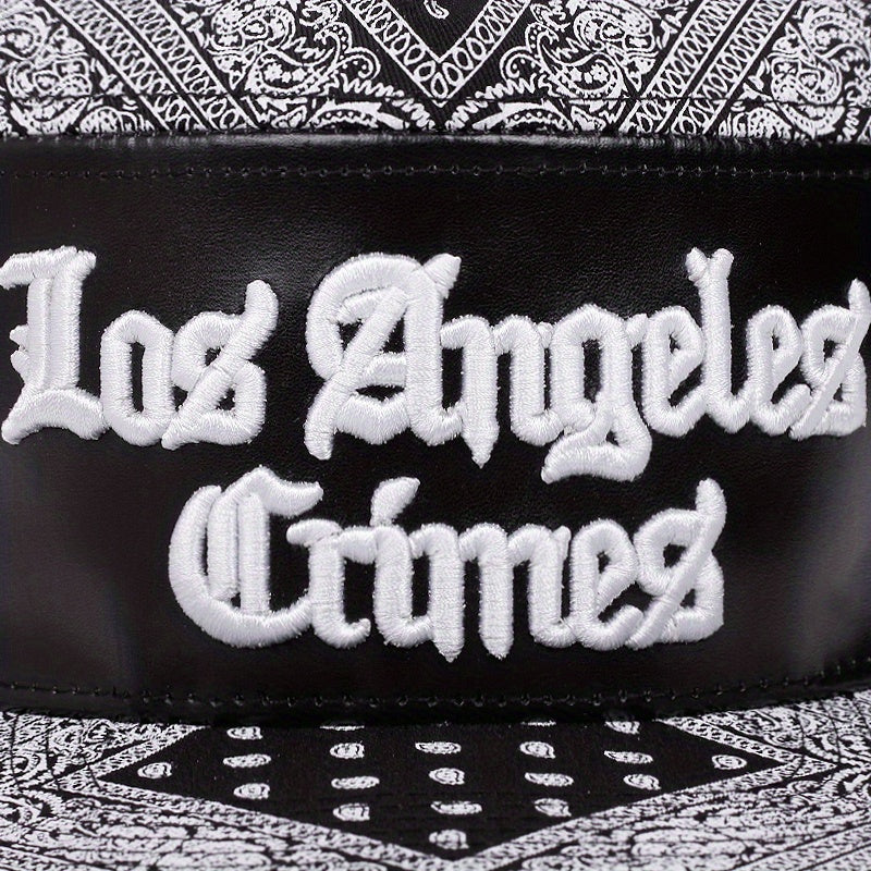 Men's Los Angeles Crimes Baseball Cap - Stylish Black & White Paisley Design with "LACRIMES" Text, Adjustable Fit for Outdoor Sports, Baseball Cap.woven fabric.