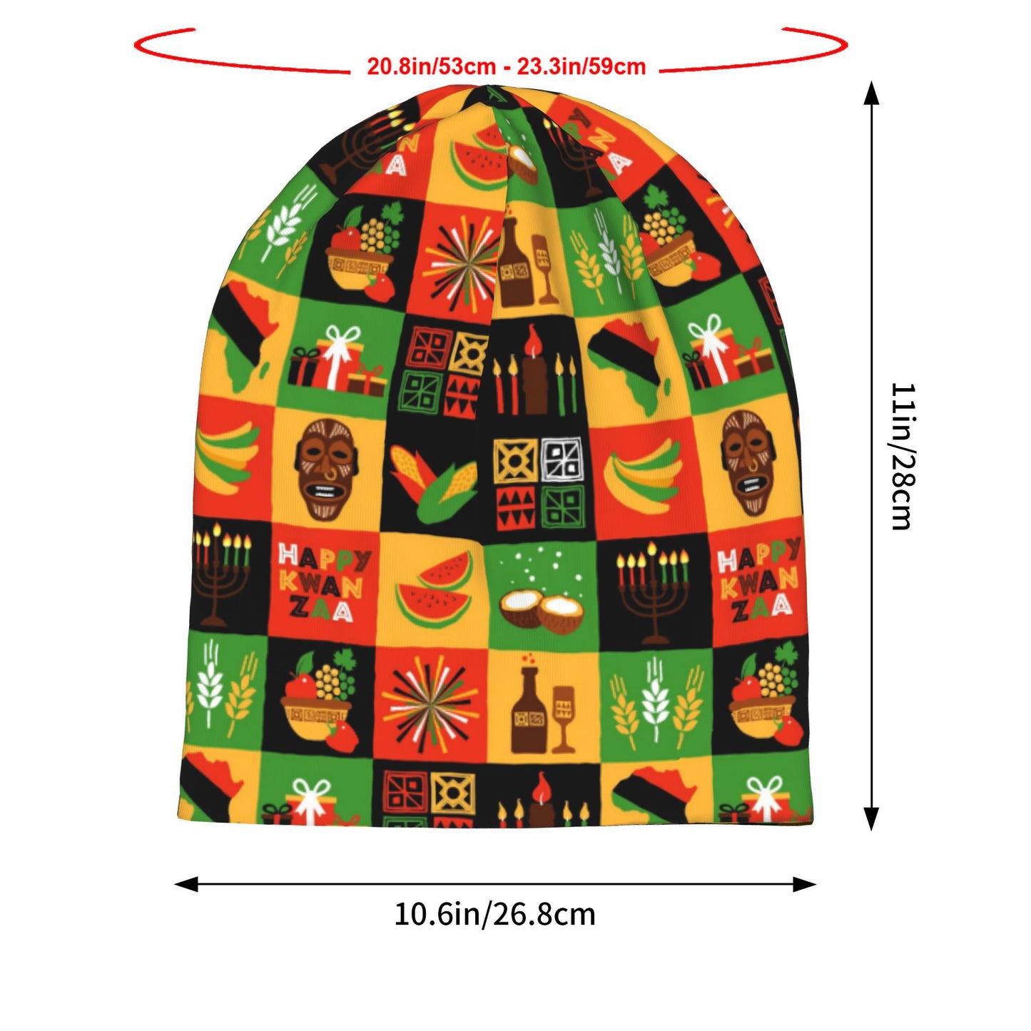 Kwanzaa-Themed Beanie Hat - African-Inspired Cultural Design with Maasai Tribe & African Masks, Soft Unisex Winter Cap for Women & Men, Birthday/Christmas Gift