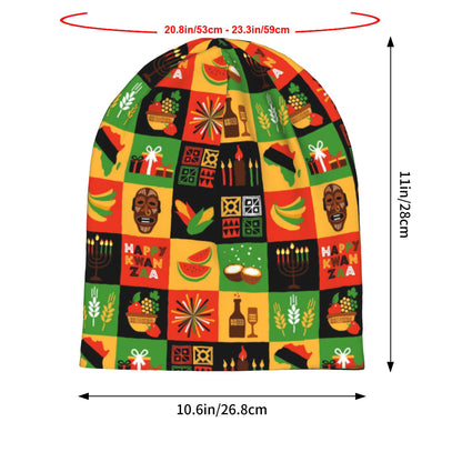 Kwanzaa-Themed Beanie Hat - African-Inspired Cultural Design with Maasai Tribe & African Masks, Soft Unisex Winter Cap for Women & Men, Birthday/Christmas Gift