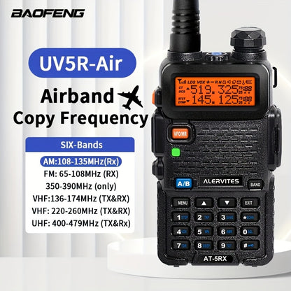 2pcs ALERVITES AT-5RX/5RX High-Power Dual-Frequency Two-Way Radio, 5W/8W Handheld Walkie-Talkie with UHF/VHF Frequencies (65-108/136-174/220-260/350-390/400-479MHz), USB/Battery Powered, LCD Display, Ergonomic Grip, Long Rang