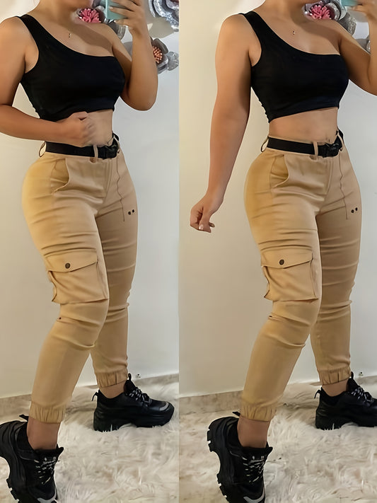 Women's Heavy-Duty Pants with Multiple Utility Pockets - Tapered Leg & Cuffed Ankle, Beltless Design (No  Needed), Solid Color All-Season for workwear, Outdoor, or Casual Wear - Machine Washable Non-Stretch Ram-Line Collectio