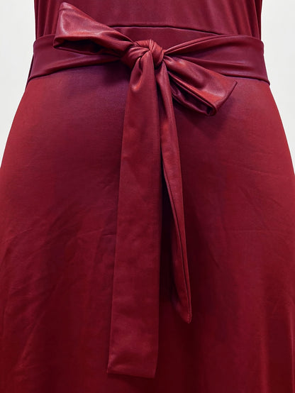 [Sexy Slit Dress] Women'S Solid Color Bodycon Hot Dress with a Stylish Belt, Fitted Long Sleeves, And a Sexy Side Slit, Mid-Length.
