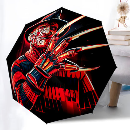 Horror Character 3 Theme Automatic Folding Umbrella 8-Rib Durable Design Windproof Portable Travel Umbrella - Vibrant Red & Black Artwork, Compact for Commuting, Gifts, Commuter Umbrella, Bold Visual Design, Sturdy Iron Ribs