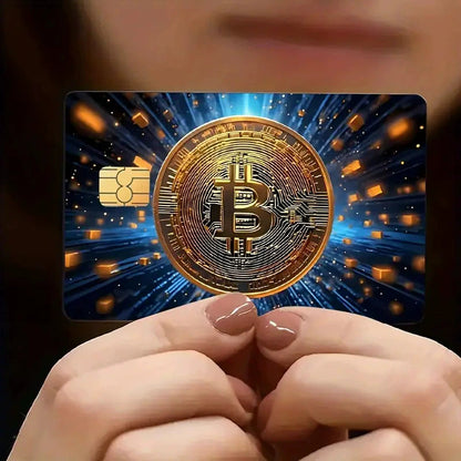 5pcs Set 2025 New Bitcoin Credit Card Skins - Holographic Gloss PVC/Scratch-Resistant Stickers with Bitcoin Logo & Emblem, Permanent Adhesive Removal (No Residue) for Crypto Cards, Collectible for DFeva Enthusiasts
