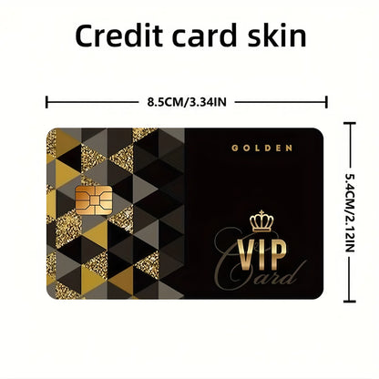 Golden VIP Pattern Stickers - Luxury Matte Vinyl Card Skins with Black & Golden Geometric Design, Bubble-Free High Quality Protection for Credit/Debit Cards, EBT, Keys, Small Chip Cards - Scratch-Resistant, Easy Peel & Stick