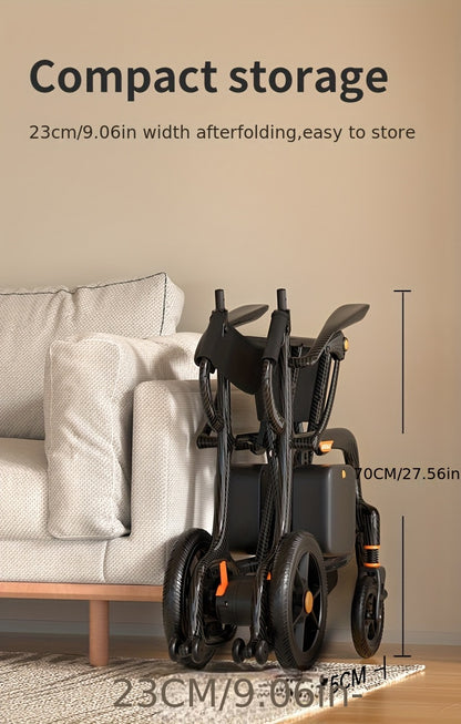 Carbon Fiber Adult Electric Wheelchair - 25-Mile Long Range, 300 lb Capacity Heavy-Duty Power Chair, One-Step Fold/Unfold, Lightweight (15kg) Travel-Friendly Mobility Aid with Hand- Mode, Fits Suitcase for Airplane, Parks & B