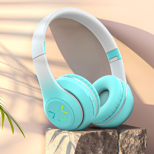 GENAI GT-630 Wireless Headset with LED Colorful Aura Lights, HiFi Stereo, Active Noise Reduction, Ultra-Long Battery Life, Low Gaming Latency, Foldable Design for Mobile Phones, Computers, Gaming, Work, Study, and Travel - Id